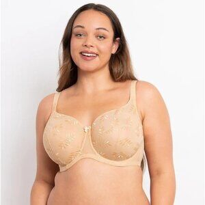 Panache 3251 Tango Balconette Bra 38K US Nude Beige Tan Semi Sheer Underwired